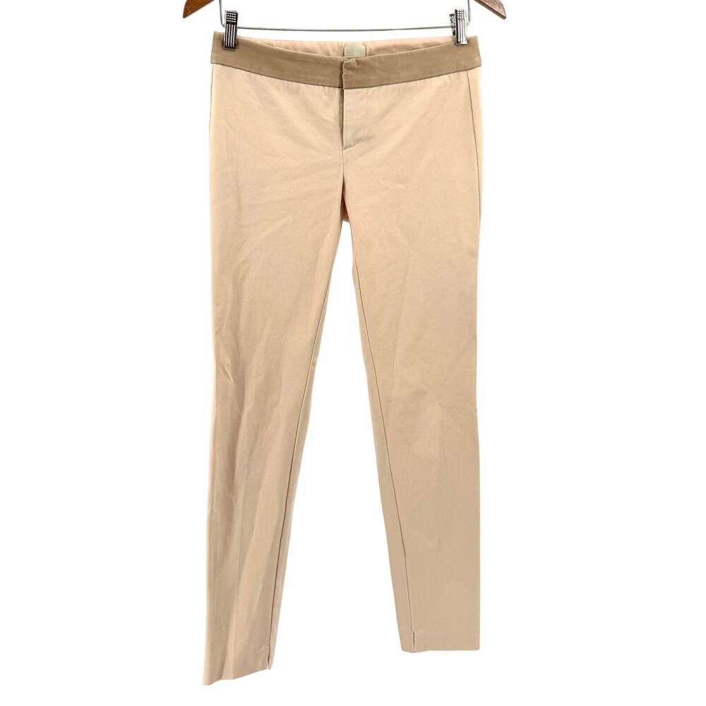 Ecru Tan Faux Leather Trim Cigarette Pants Leggings